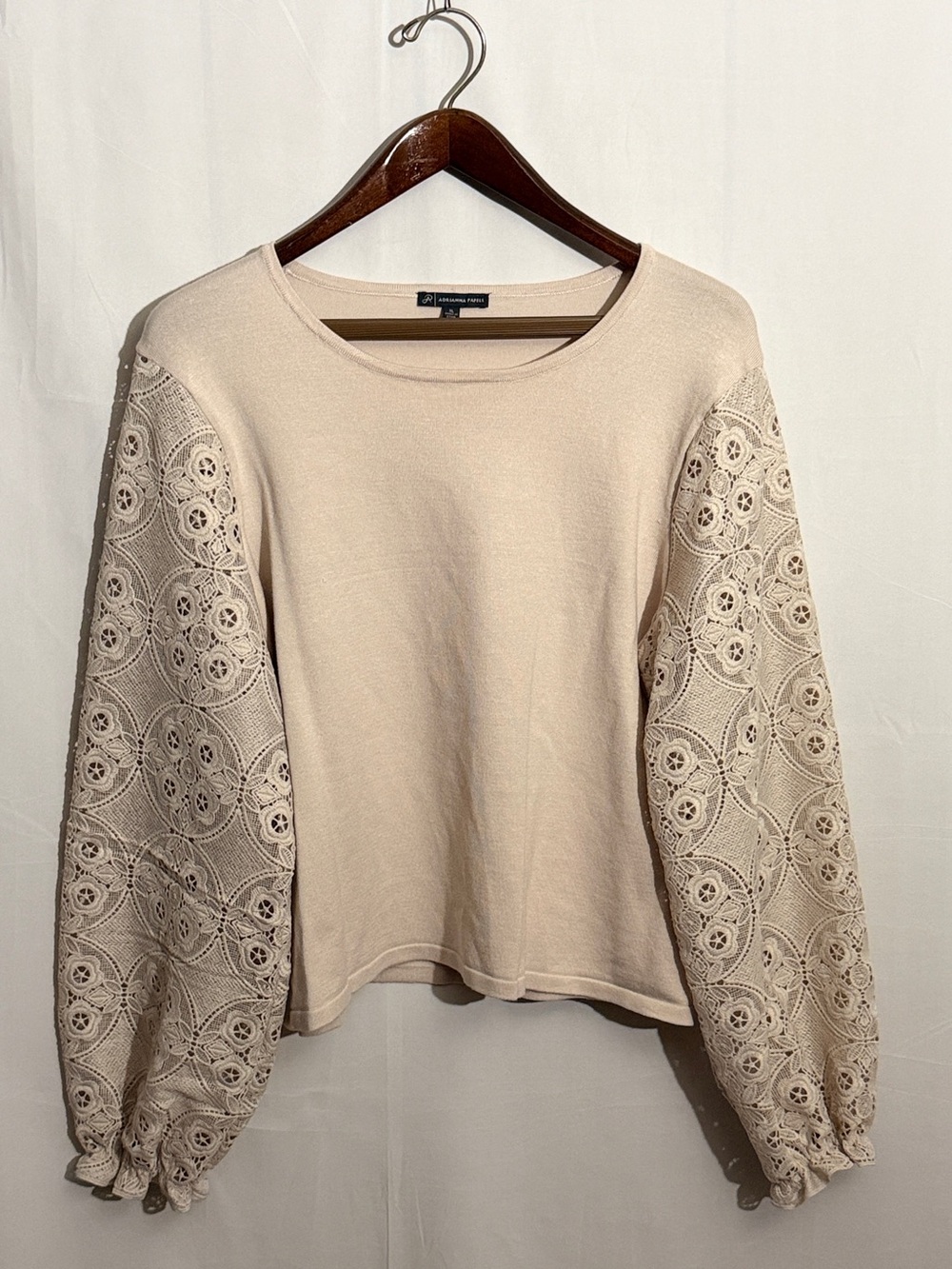 Adrianna Papell Ivory Floral Lace Sleeve Sweater Top XL
